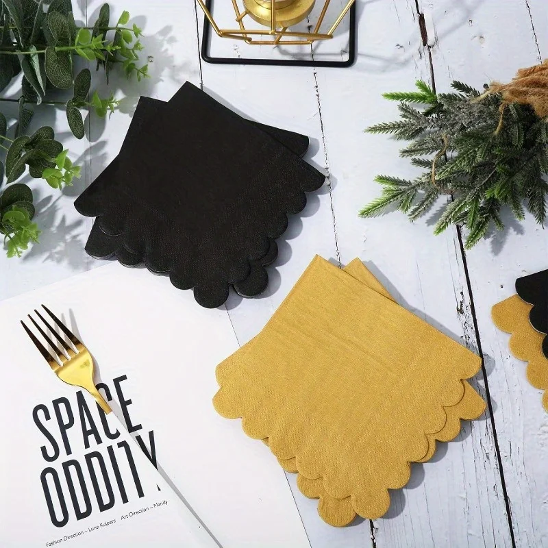 120 Pieces Black/Gold Printed Napkins, Perfectly Suitable for Restaurant Napkins, Wedding Party Napkins Supplies Decoration Pape