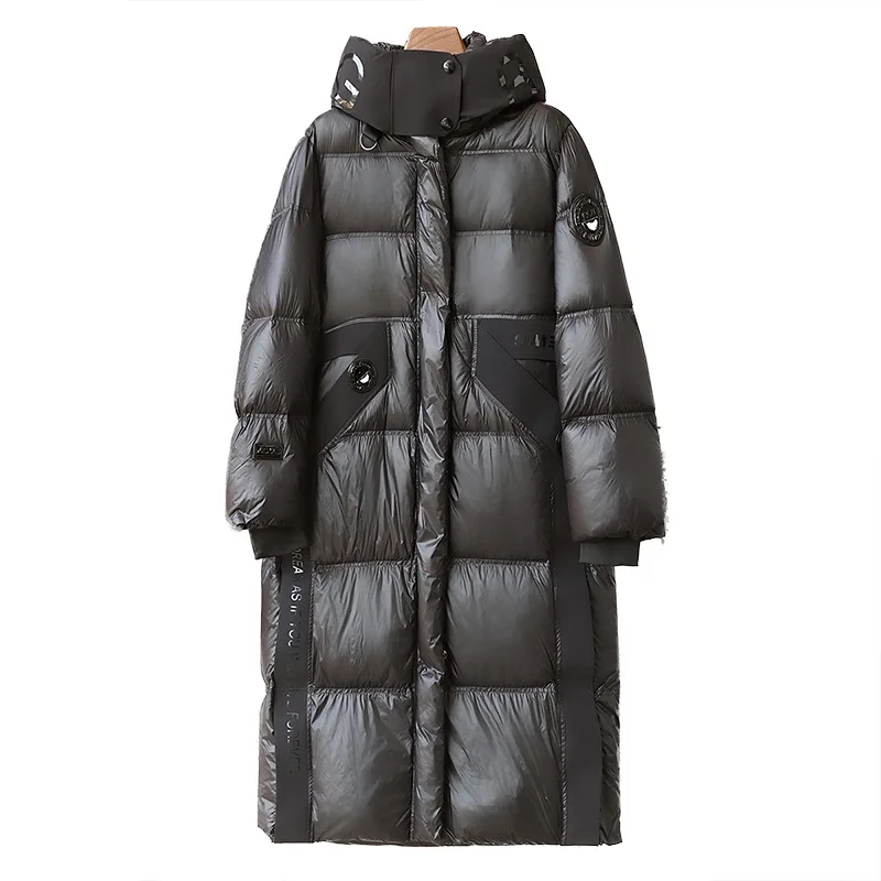 2024 Spring New Product Keep Warm 90 White Goose Down Long Hooded Coat for Women Popular Black Gold Down Coat