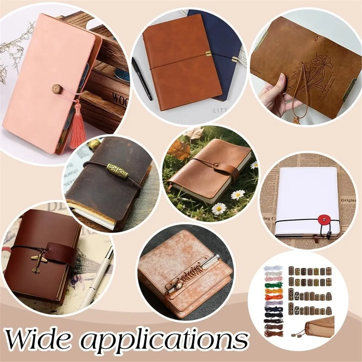 Travel Notebook Elastic Bands with 30Pcs Decorative Toggles Polyester Elastic Stretch Cord Traveler'S Note Repair Kit