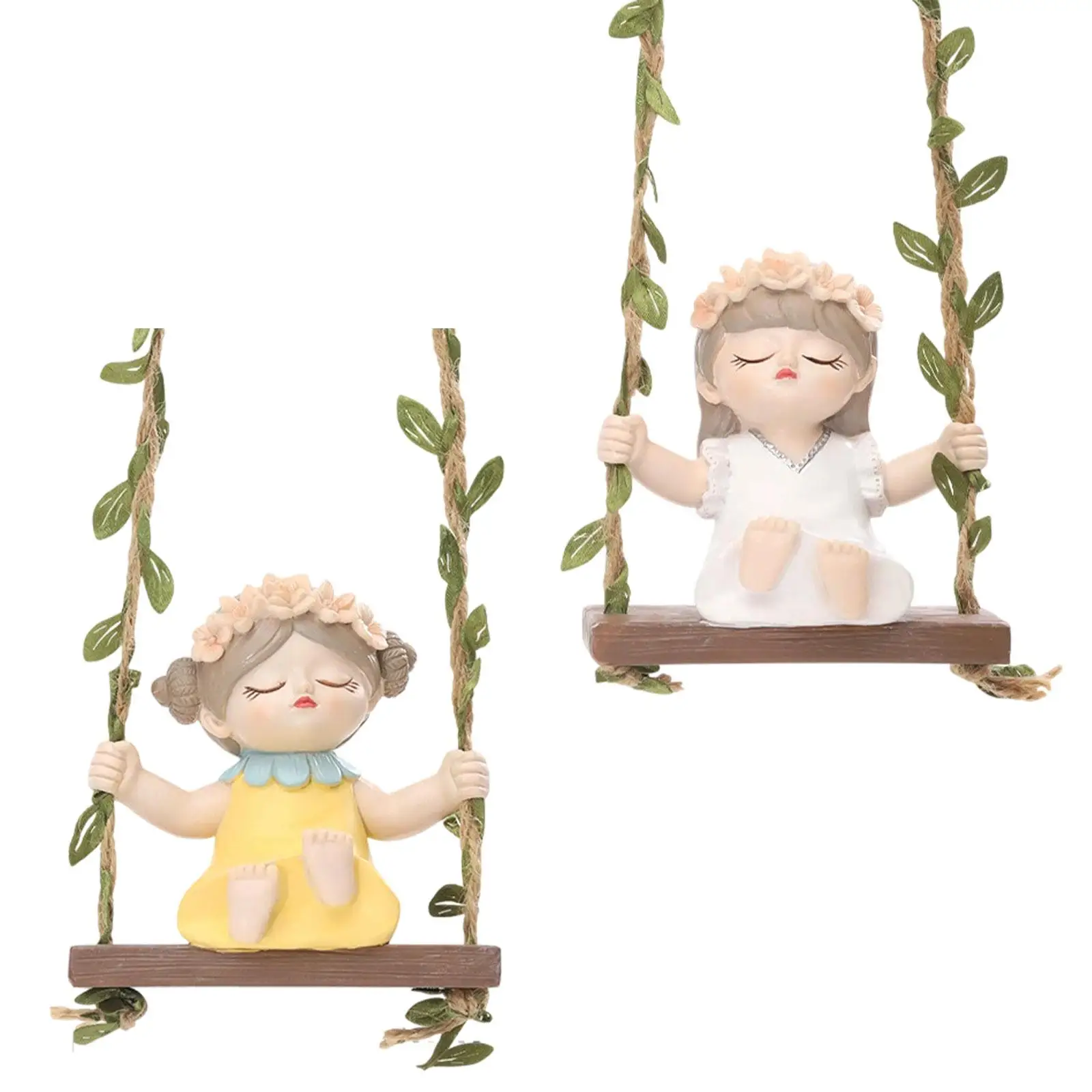 Swinging Girl Statue Garden Landscape Miniature Dollhouse Decoration Hanging Figurine for Fence Pathway Backyard Entrance Patio