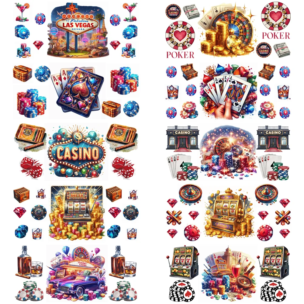 Las Vegas Theme Design UV DTF Cup Wrap for 16oz Libbey DIY Decals Poker Chips Element Transfers 3D Sticker Casino Cup Wraps