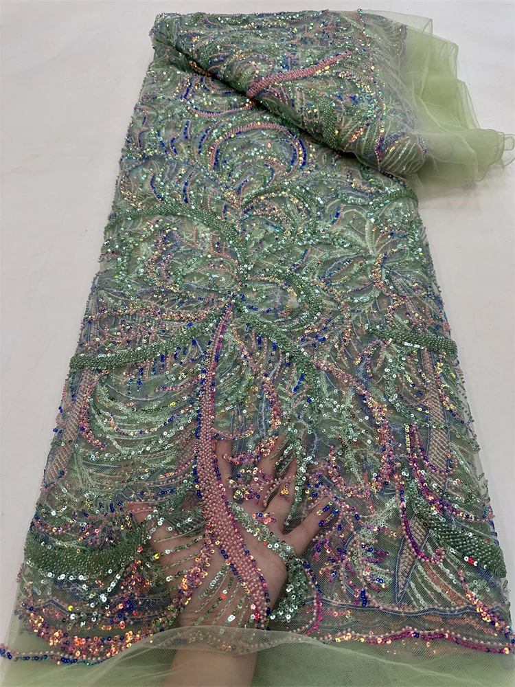 

Luxury African Sequins Groom Lace Fabric 2026 High Quality French Nigerian Beaded Lace Fabric For Wedding Dress