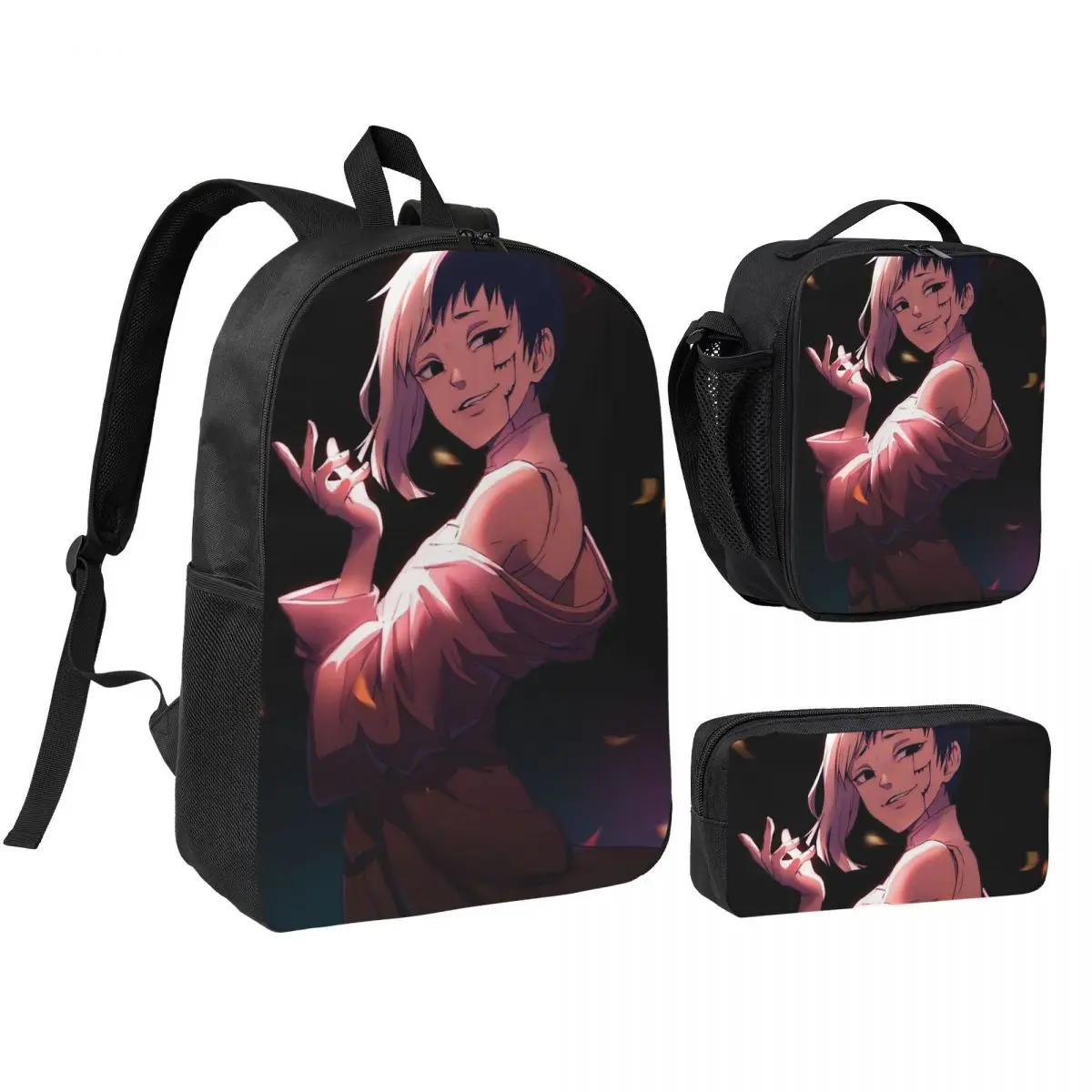 Gen Asagiri Dr Stone Apan Anime Backpack Student BookBag School Bag Computer Shoulder Bags 3ps Insulated Lunch Bag Pencil Case