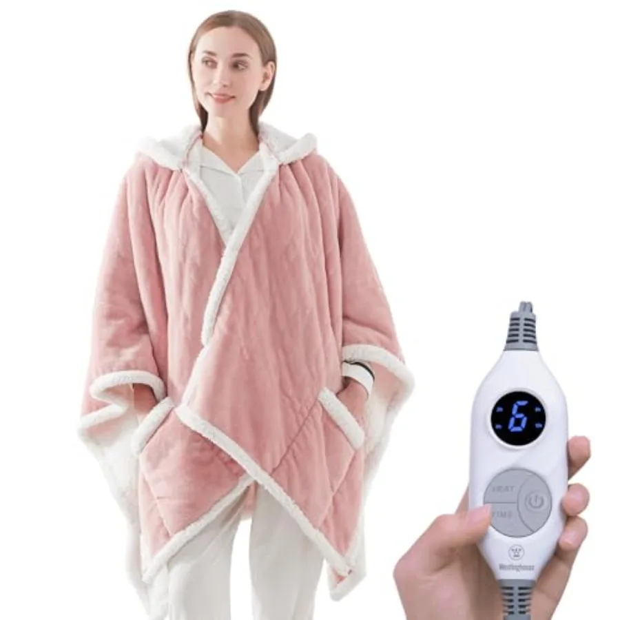 

Электрическое одеяло-плед с подогревом, накидка-пончо с карманами, 6 уровней нагрева и настройкой времени от 2 до 10 часов, 5 режимов.