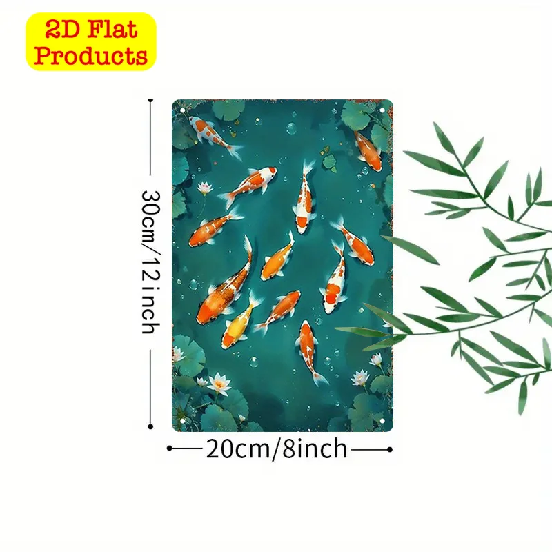 2D Flat - A 2D Flat Sign Featuring an Aquatic Scene, Perfect for Tranquil Decor. This Decorative Painting Includes Lotus Flowers