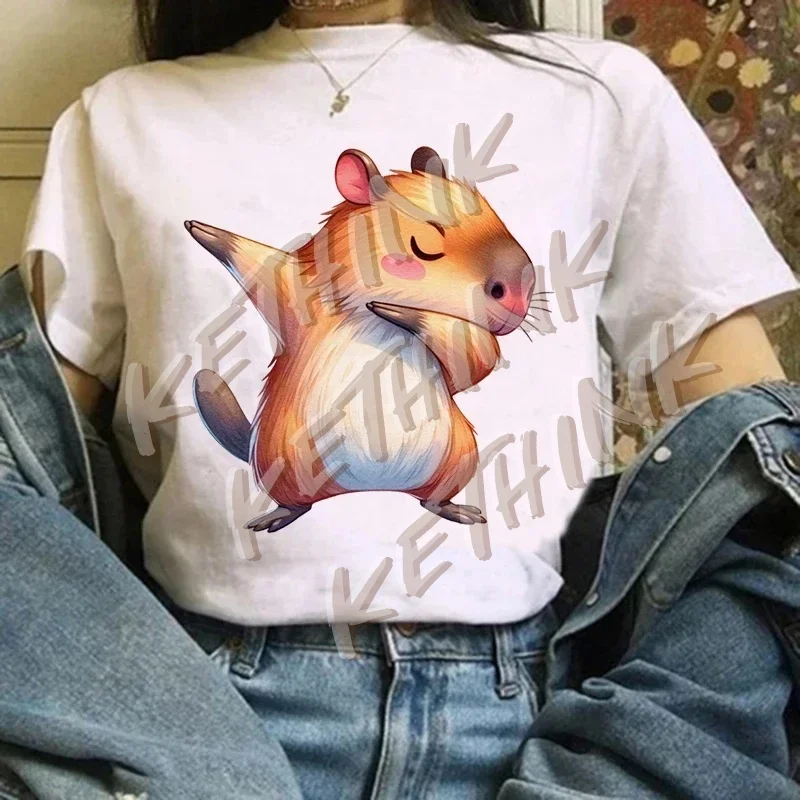 

Забавная женская футболка с капибарой, кавайная повседневная модная футболка с короткими рукавами Y2k, уличная одежда, летние футболки, топы, одежда