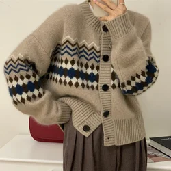 Fashion Vintage Knitted Sweater Loose Tops For Women Long Sleeve Single Breasted Cardigan Y2k Autumn Winter 2024 New In Sweaters