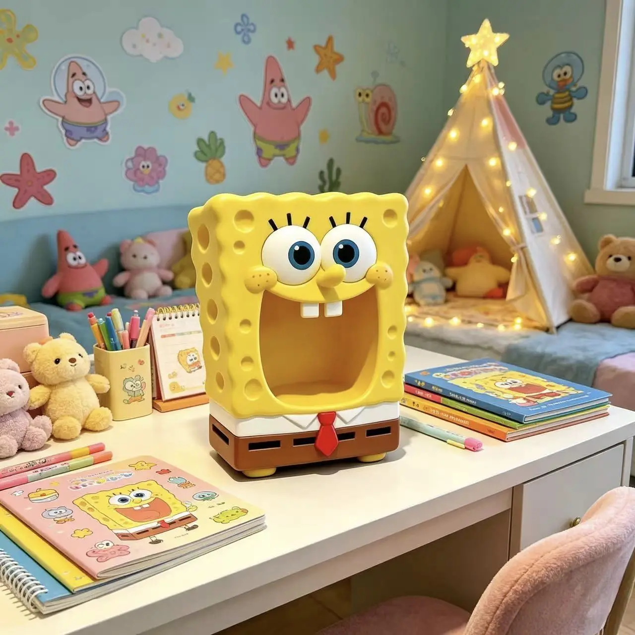 SpongeBob SquarePants Storage Box Cartoon Figure Desktop Organizer Cute Home Office Table Decor Keys Items Storage Holder Gift
