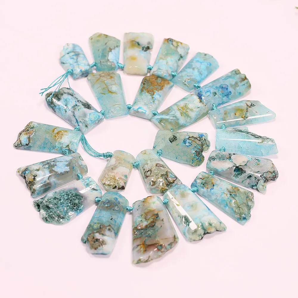 APDGG Point Top Drilled Blue Ocean Jasper Agate Stone Slab Nugget Coated Gems Slice Loose Beads  Jewelry Making DIY