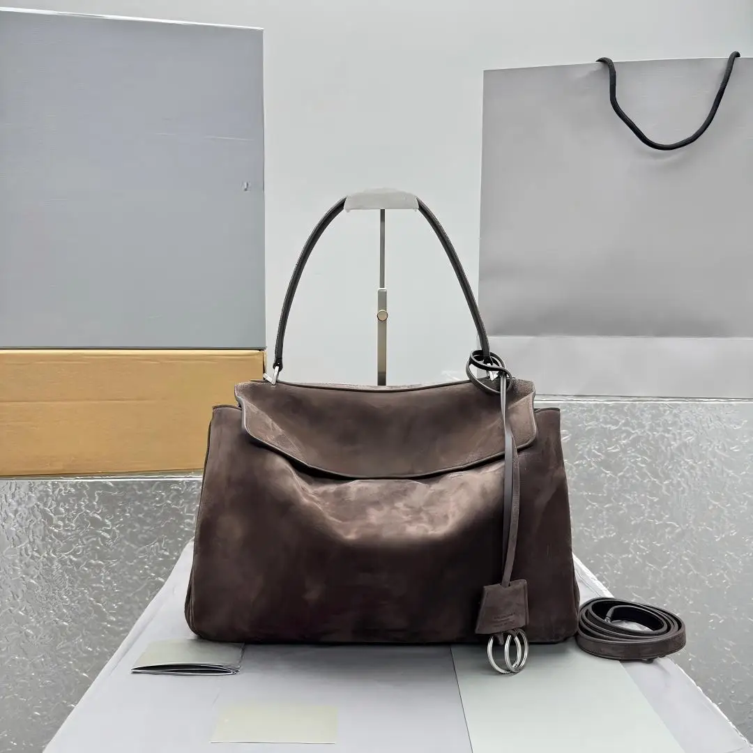 

Women's Genuine Suede Cowhide Leather Shoulder Bag Retro Frosted Cow Large Capacity Versatile Commuting Luxury Designer