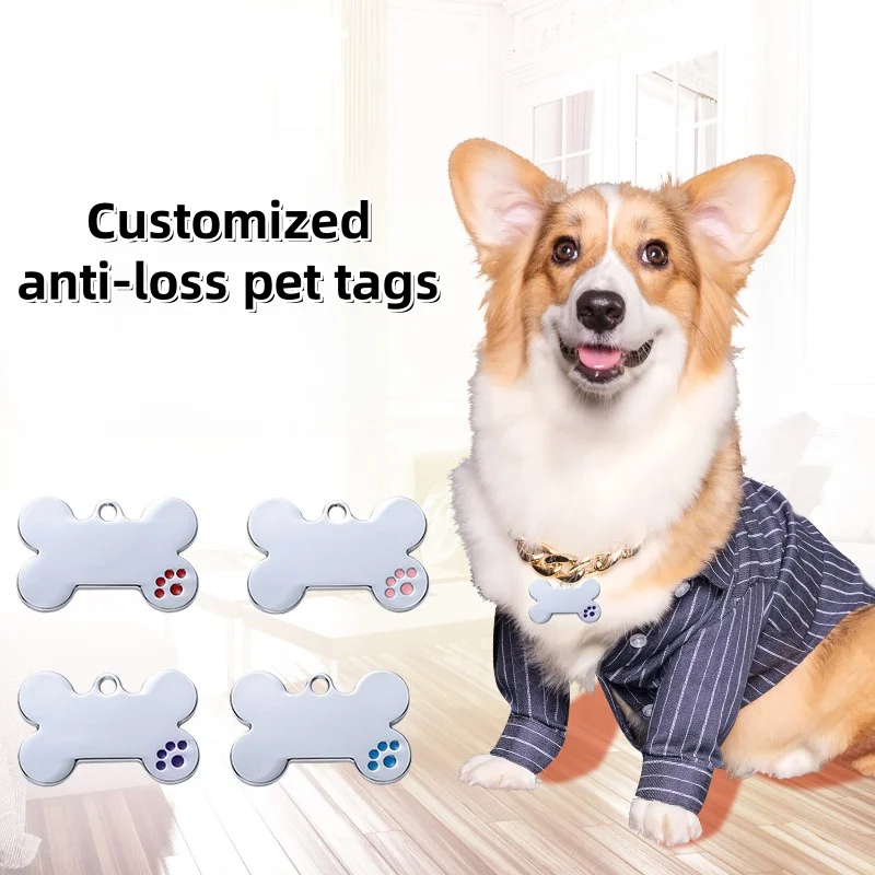 

Customized name engraved exclusive bone-shaped metal pet identity plate, outdoor sturdy and anti-loss