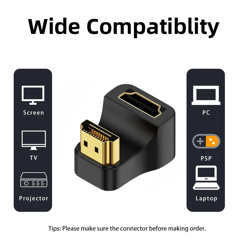 360 Degree U Shape HDTV Adapter HDMI 2.1 Male to Female 8K@60Hz Connector for Portable Display Monitor Accessories Up&Down Angle