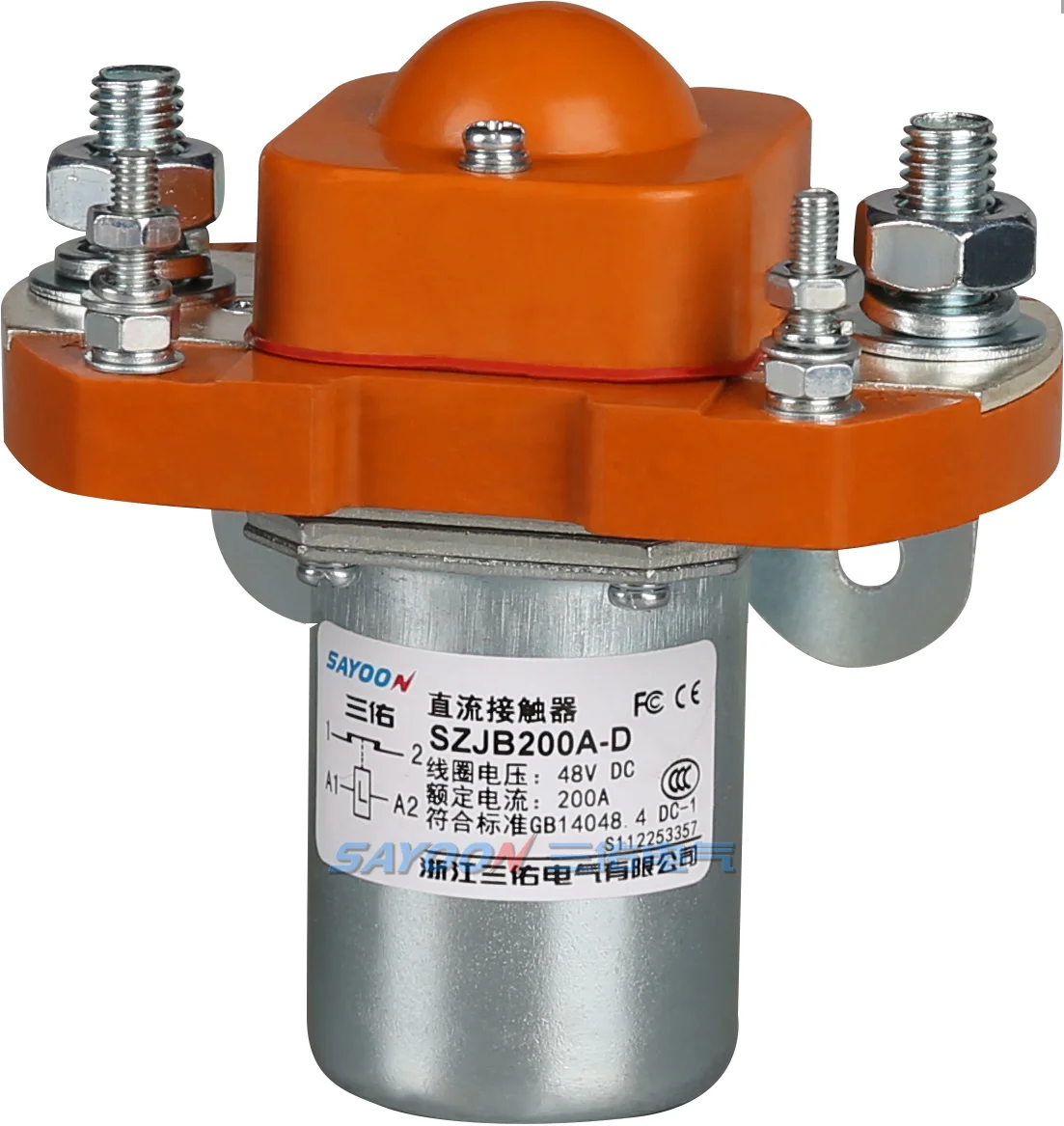 

SAYOON 200A RoHS approved 48v 36v 24v 12v standard type solenoid coil dc contactor SZJB200A/SZJB200A-D/MZJ-200B