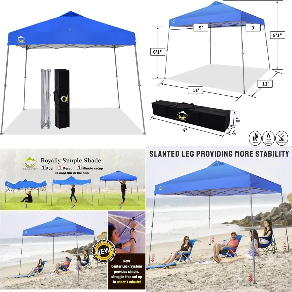 

CROWN SHADES 9x9 Pop Up Canopy Tent Slanted Legs for Added Stability - Beach Tent Sun Shelter for Outdoor Shades - Canopy with 1