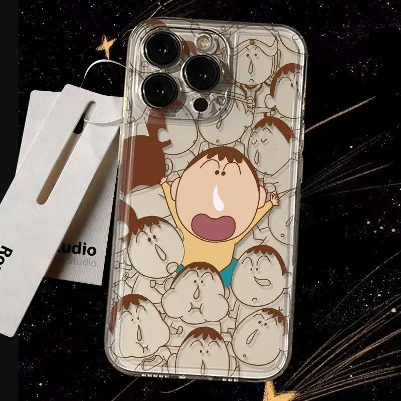 Japan comic Cute Cartoon Crayon Shin-chan snot Boochan Funny phone Case For iPhone 17 16 15 14 13 12 11 Pro Max clear TPU Cover﻿