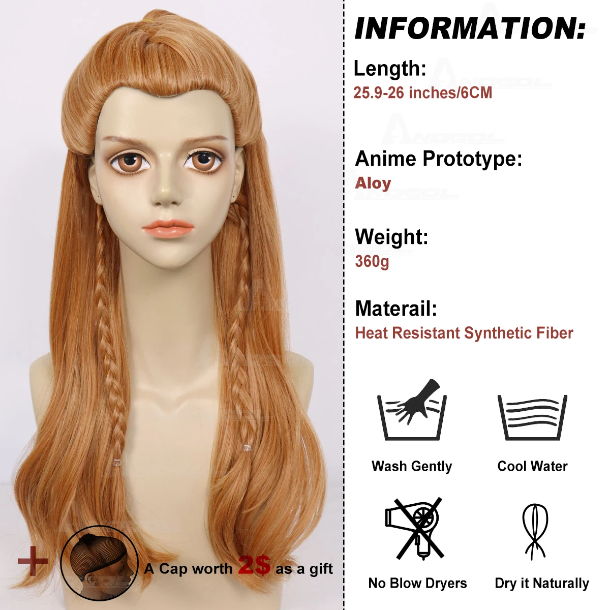 AN Synthetic Cosplay Wigs Game Genshin Aloy Wig Long Brown Braids Wig Costume Heat Resistant Fiber Hair Role Play Carnival Party