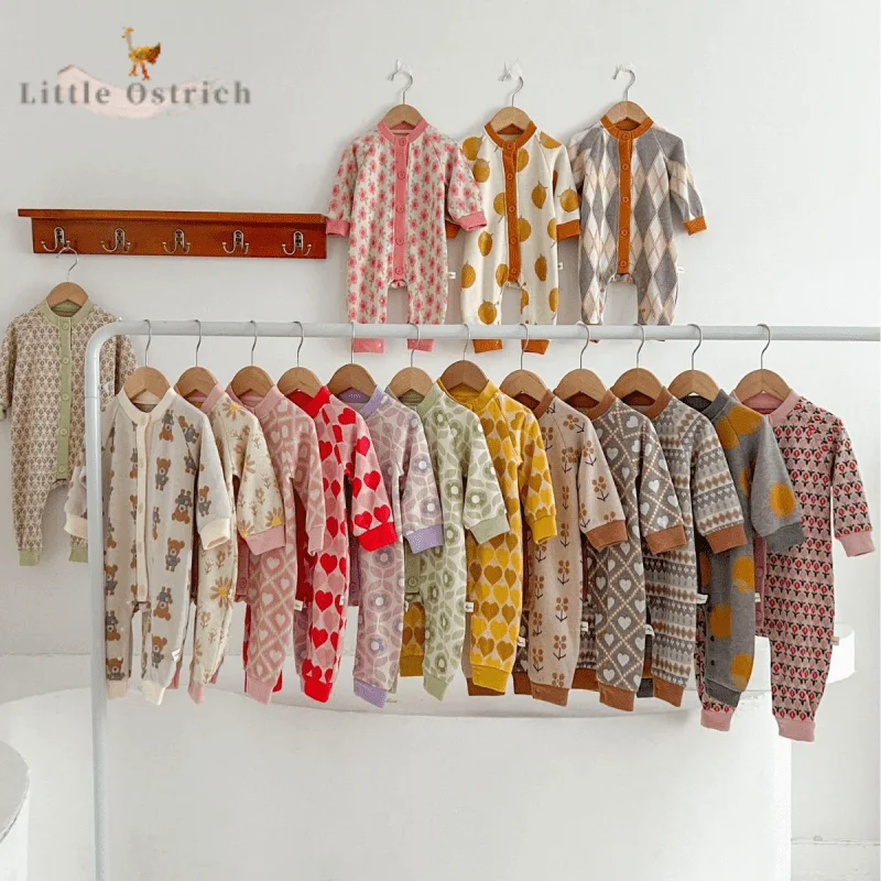 Baby Girl Boy Cotton Casual Knitted Romper Infant Toddler Child Long Sleeve Sweater Jumpsuit Outwear Autumn Baby Clothes 3M-2T