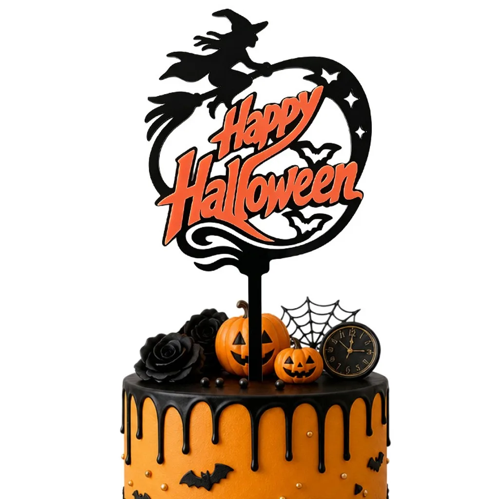 Halloween Acrylic Cake Topper Three Dimensional Acrylic Halloween Cake Decoration Castle Cake Topper Hollow Cut For Dessert view 2
