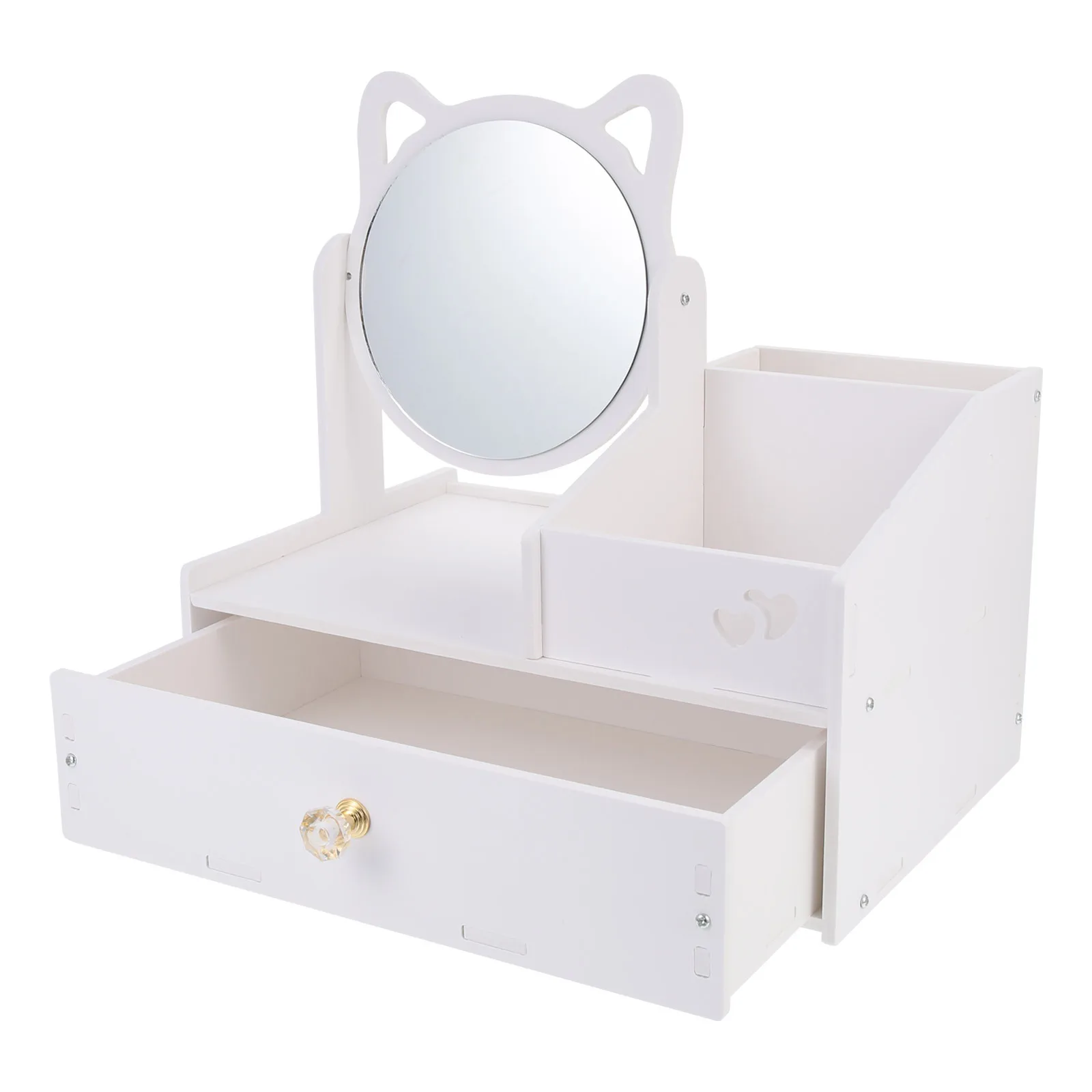 

Desktop Organizer Box Premium PVC Material Drawer Storage Cosmetics Jewelry Sundries Tidy Multifunctional Mirror