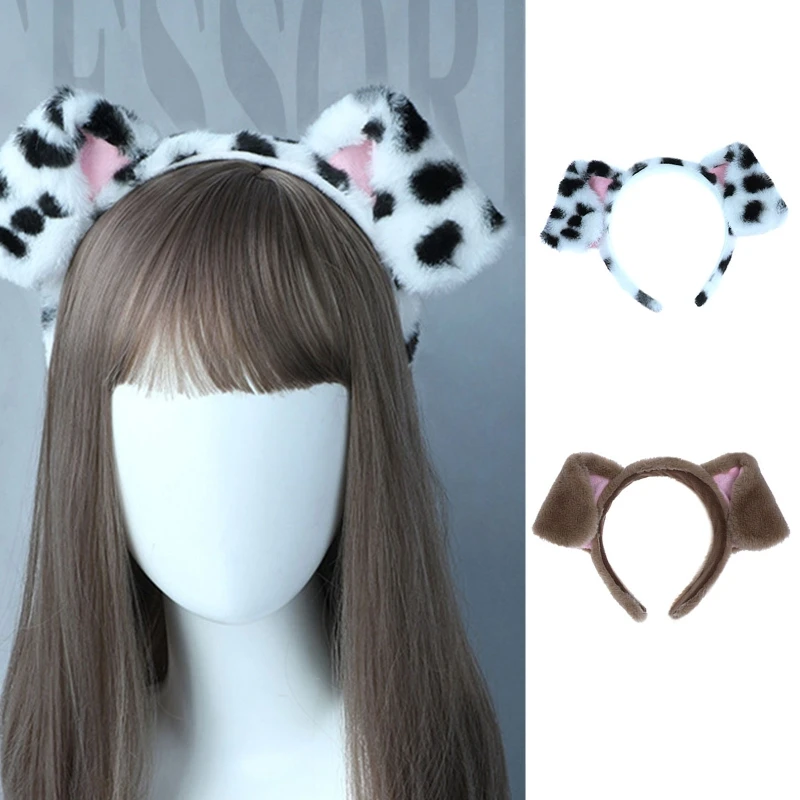 Dog Ears Headband Plush Furry Animal Ears Hair Hoop for Birthday Party