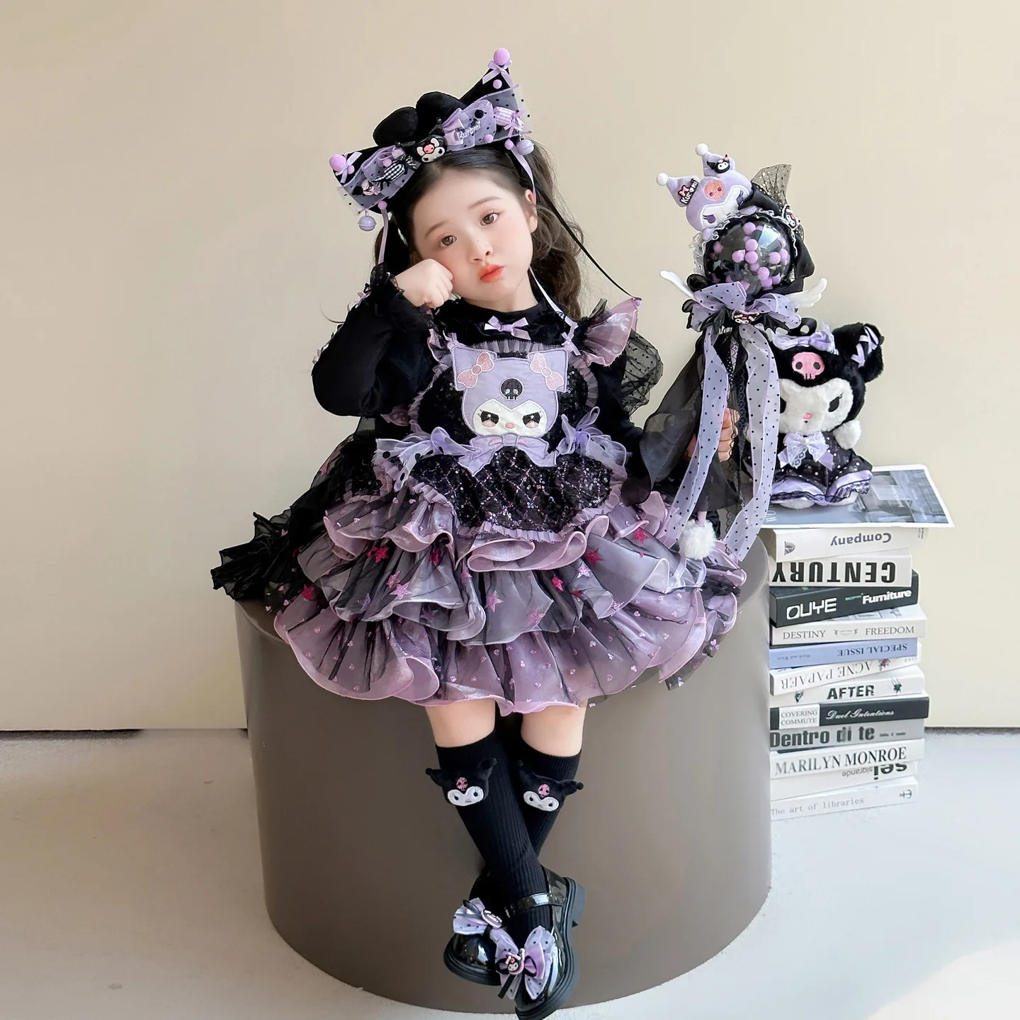 

Lolita Princess Dress Kuromi Cartoon Girl Tiered Skirt Sweet Cute Birthday Party Evening Dress Bow Tail Dress Birthday Gift