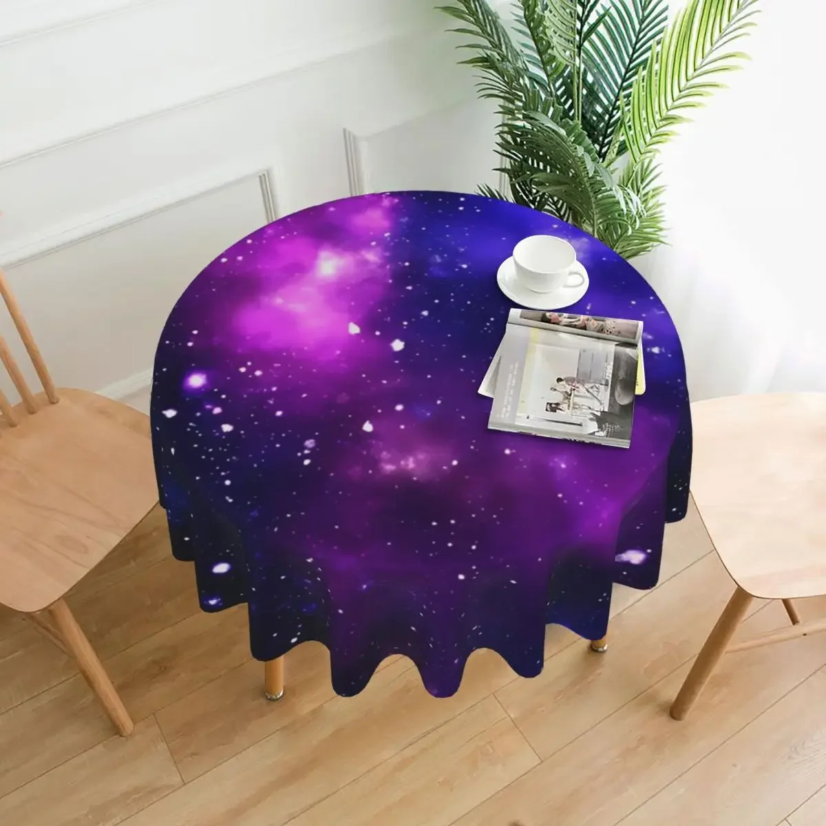 Mantel redondo de galaxia púrpura, cubierta de mesa de comedor para el hogar, decoración de mesa impresa barata, espacio Kawaii