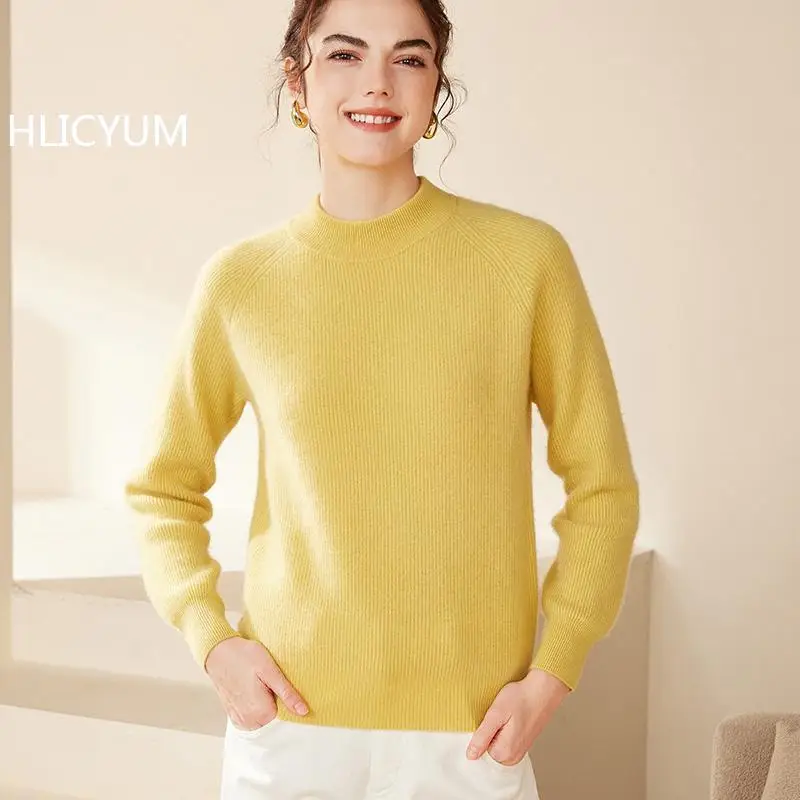 

Осень/зима, новый женский свитер из 100% чистого кашемира, однотонный повседневный вязаный свитер с капюшоном, топы с высоким воротником, свободный джемпер, толстый