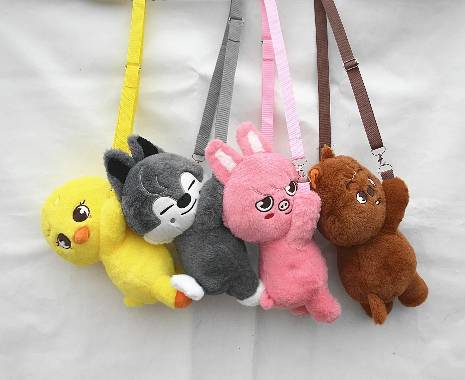 SKZOO Kpop Plush Toys,Wolf Bear Foxes Duck Cartoon Cute Plush Animal Backpack Dolls, Large Messenger Bag, Throw Pillow, Gift