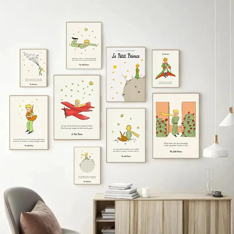 Whimsical Storybook Art Print Classic Children's Tale Quote with Stars Airplane Motivational Nursery Wall Decor for Baby Boy