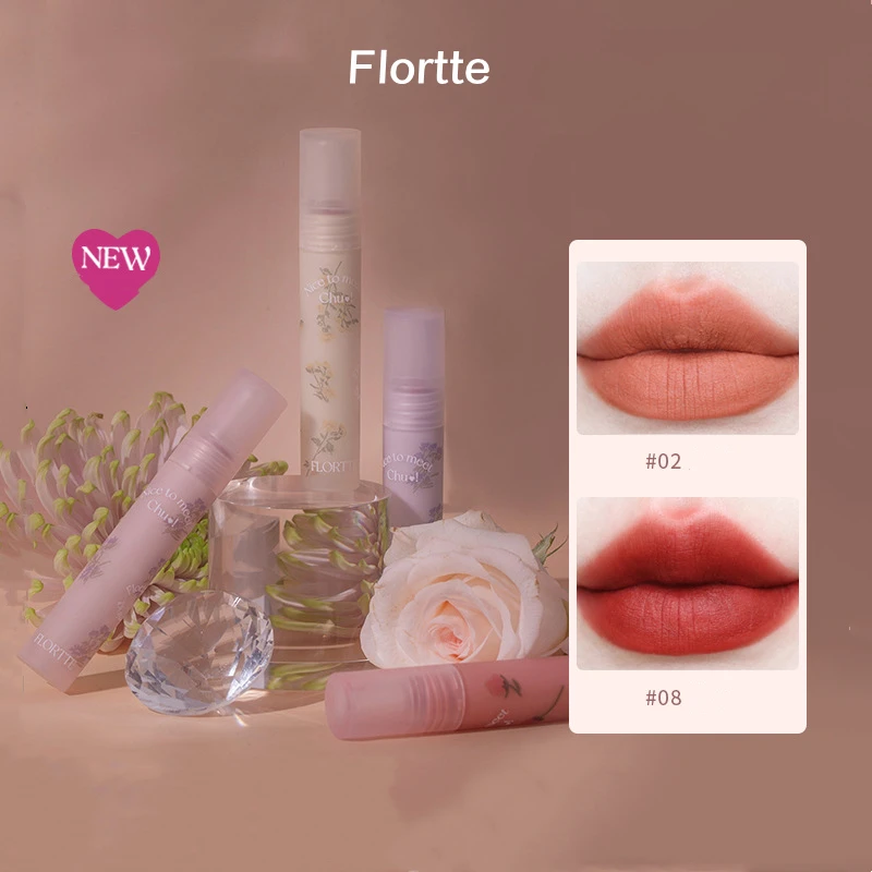 FLORTTE Beauty First Kiss Series Lip Cream Mud Velvet Matte Lip Lasting Tint Blooming Liquid Lipstick Makeup Women Cosmetics