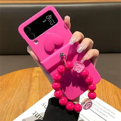 Korean Fashion Cute Love Heart Flower Beads Bracelet Hand Chain Case For Samsung Galaxy Z Flip 7 6 5 4 3 5G Zflip7 Hinge Cover