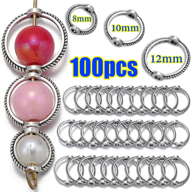 10/100pcs/lot 6 8 10 mm Vintage Retro Round Frame Wrapped Bead Ring Spacer Beads Cap DIY Bracelet for Jewelry Making Accessories