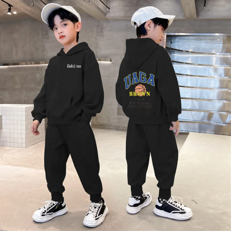 Spring Autumn Boys Cotton Hooded Alphabet Workout Sweatshirt+Sweatpant Sets School Kids Tracksuit Child Jogging Outfit 3-14Years