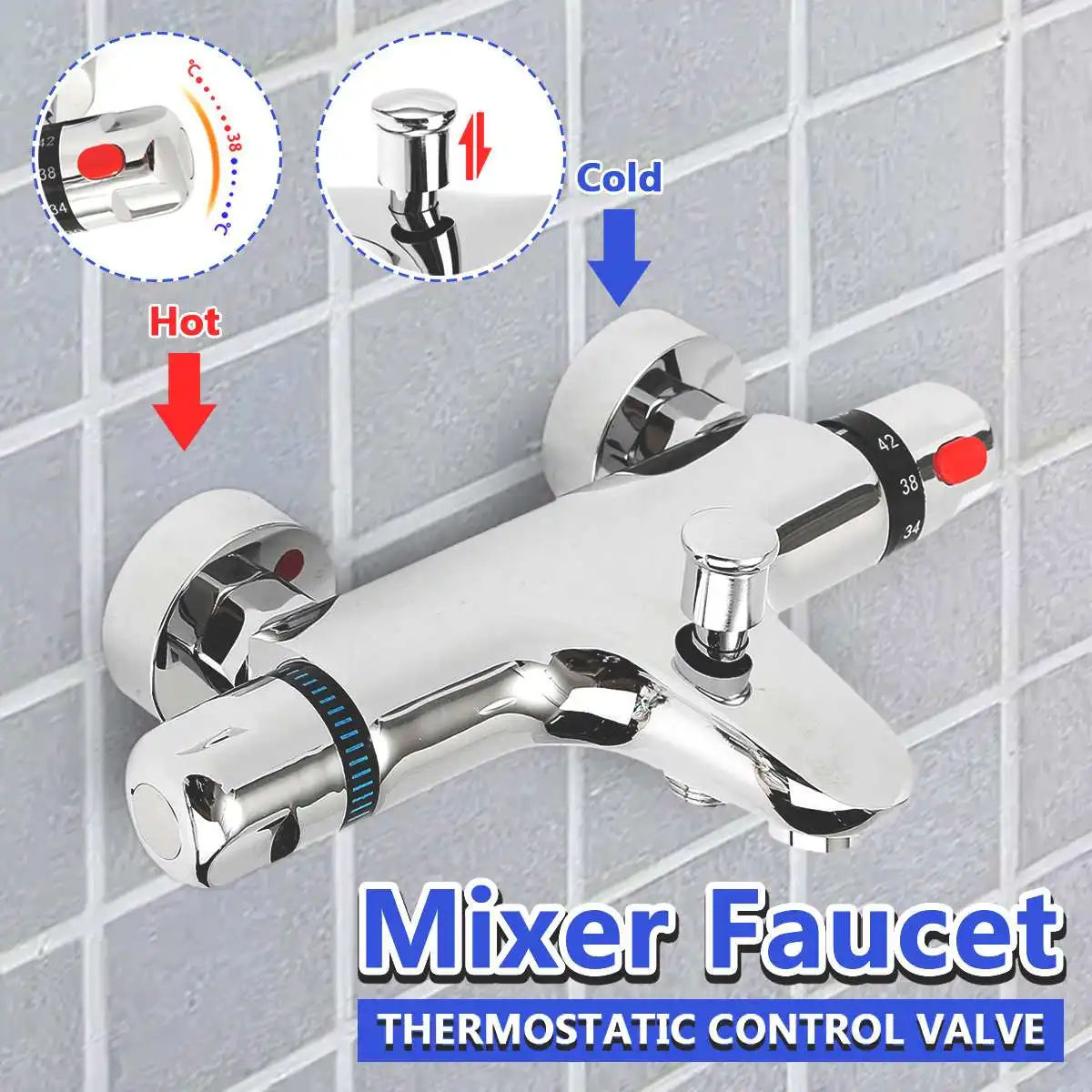 

Thermostatic Bath Shower Faucets Set Wall Mounted Bathroom Mixer Tap Hot And Cold Mixing Valve Bathtub Faucet