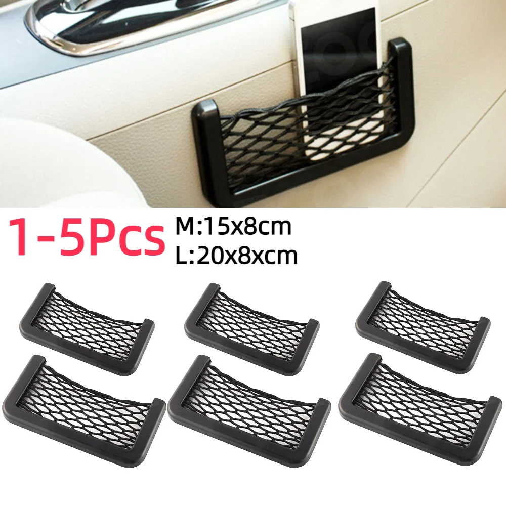 1-5Pcs Universal Car Organizer Mesh Storage Bag Net Pocket Mobile Phone Holder Net Pocket Multi-function Car Accessories