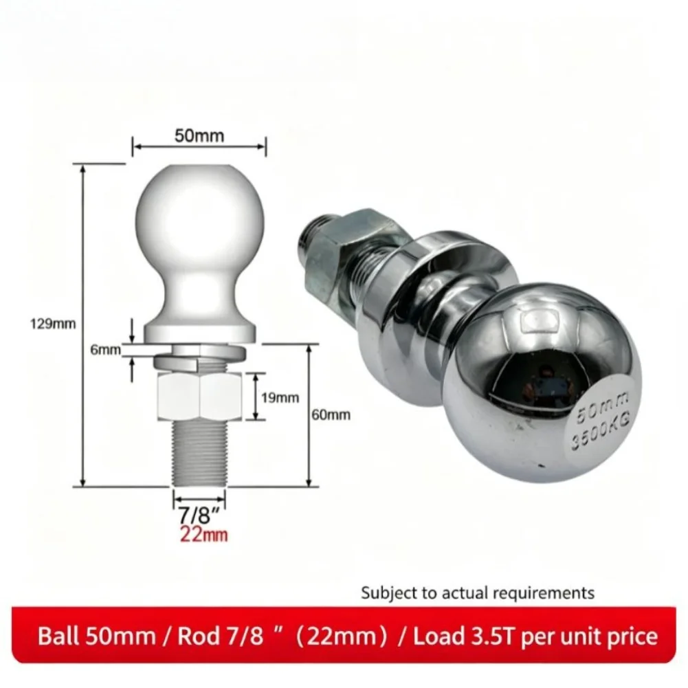 50mm Diameter Trailer Ball 3.5 Ton Towing Coupler for RV For Caravan Chrome Plated Steel M22 Thread 60mm Shank Length