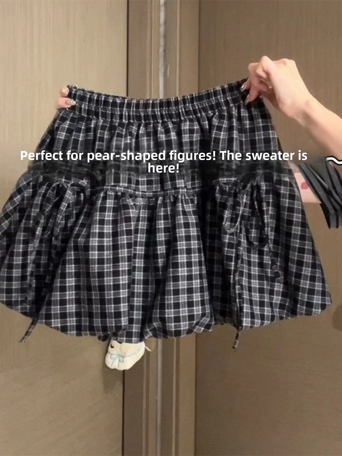 Korean Retro Plaid High Waist A-Line  Skirt Women's Summer College Style Slimming Versatile Flower Bud Short Skirt