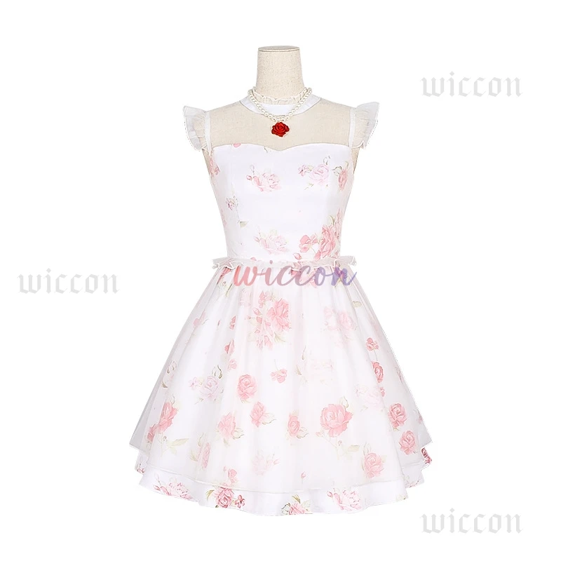 مجموعة أزياء نيكي التنكرية فستان وردي طويل مضفر مع ألعاب قلادة فستان حفلة مناسبة مخصصة لفتاة الزي