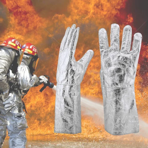 Guantes de aislamiento térmico de papel de aluminio, guantes antiescaldado, guantes de seguridad protectores resistentes al calor para horno de grado Industrial ignífugos