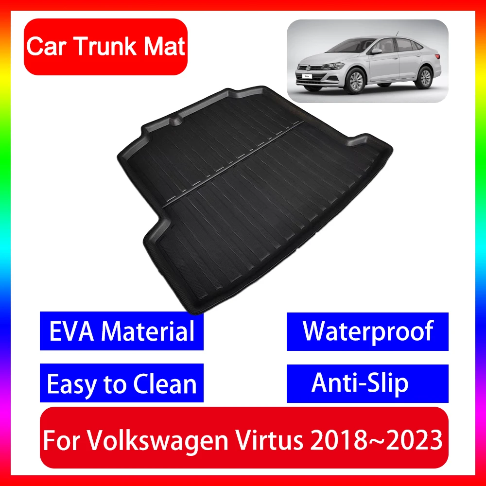 Car Trunk Mats for Volkswagen VW Virtus Polo Sedan Skoda Slavia 2018~2023 Rear Boot Tray Cargo Pad Auto Accessories 2022 2021