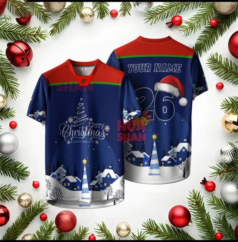 Merry Christmas Retro Collar T-shirt - Sublimation Print _ Matching Parent & Child Outfit