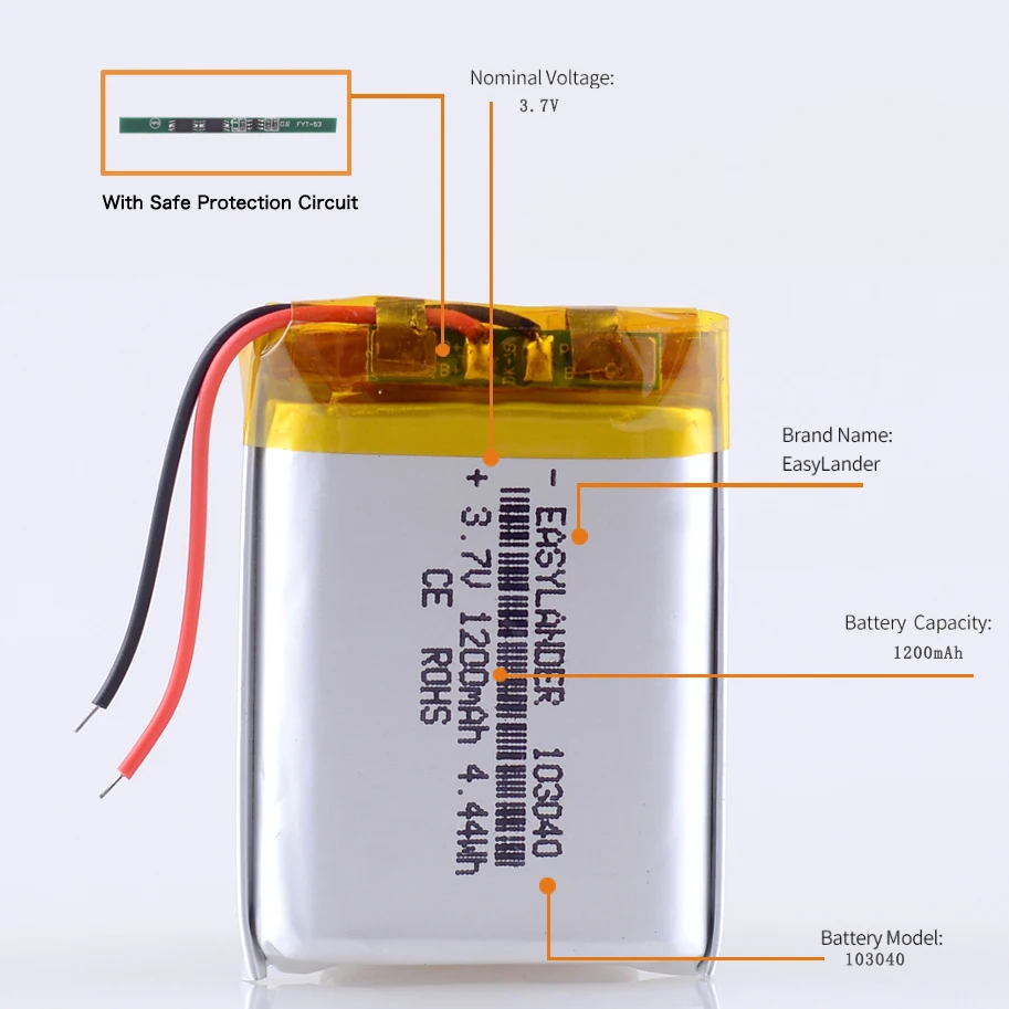 3.7V 1200MAh 103040 Polymer Lithium Ion/Pin Li-ion Cho MP3 Người Chơi Hoa Tiêu Loa Điện Thoại Kiêm Pin Dự Phòng Và Đế Dựng Di Động Xem Phim 3 Trong 1 Speaker Power Bank DVD GPS VR Đầu Ghi Hình MP4 MP5