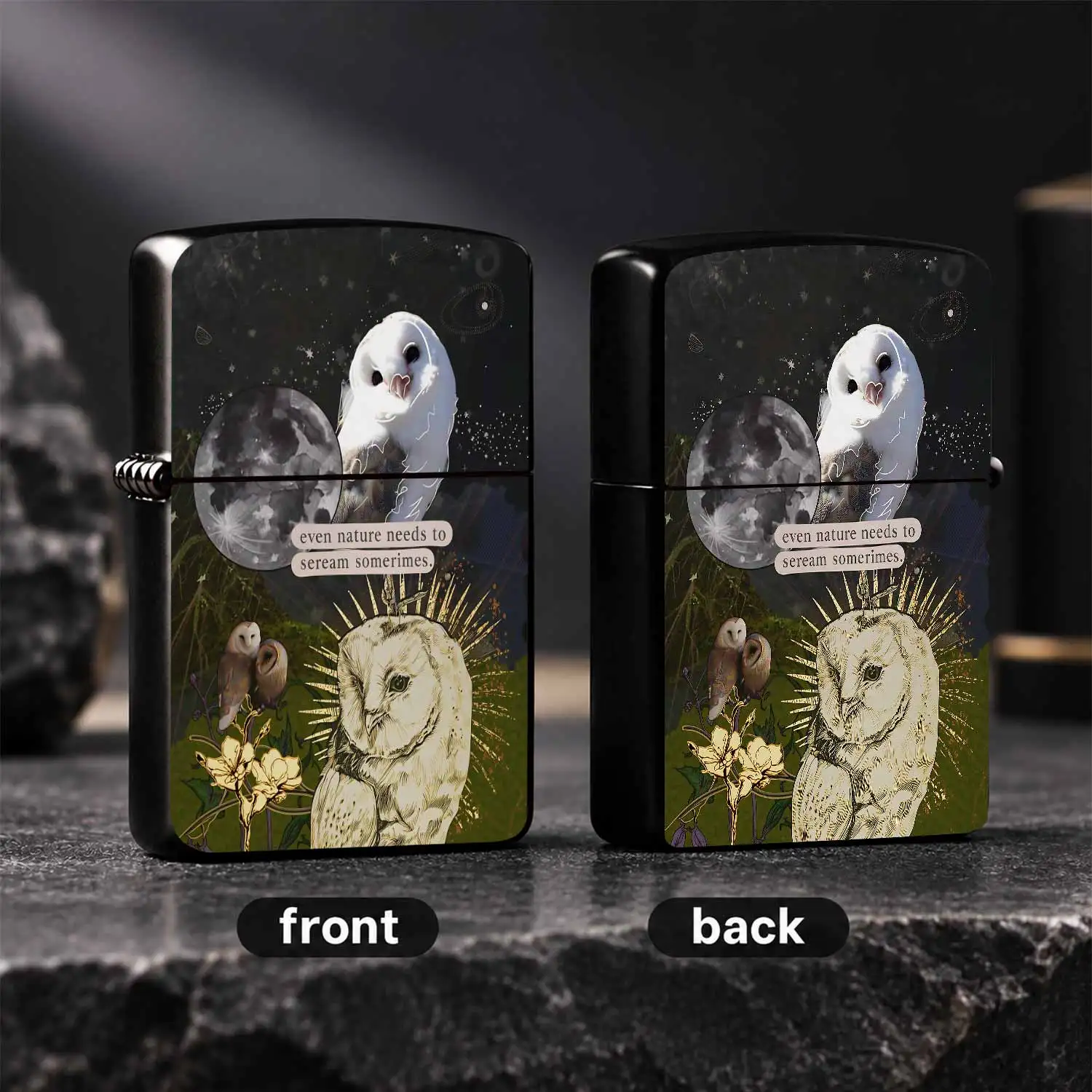 Barn Owl Celestial Collage Pattern Lighter, Artistic Night Nature Themed Portable Lighter, Delicate Whimsical Owl Decor Lighter For Daily Carrying, Gifting On Holiday Anniversary Birthday, Suitable For Indoor Outdoor Us A Humorous And Inter