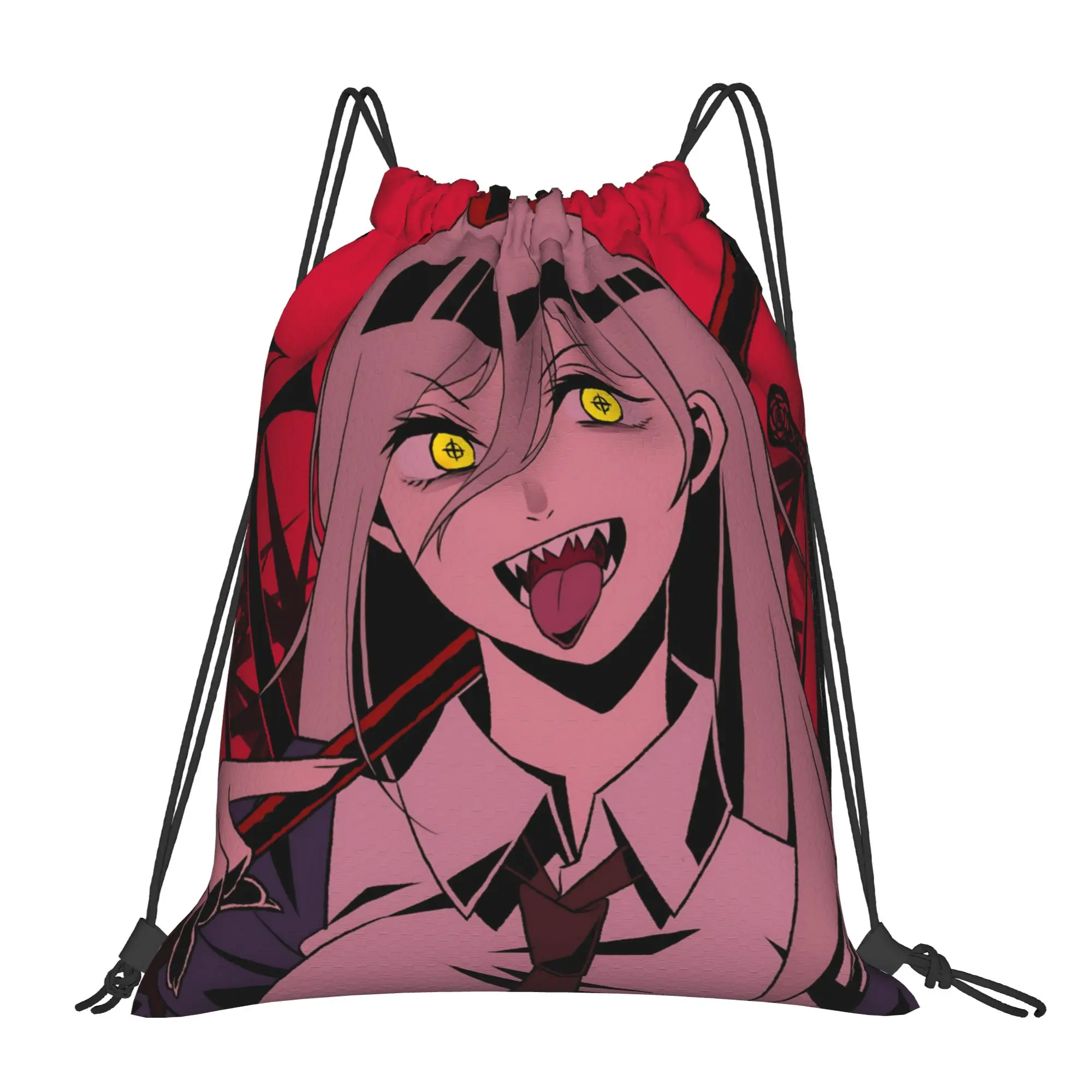 1 Stück Anime-Charakter Power Chainsaw Man Print Kordelzugbeutel für Männer und Frauen, Aufbewahrungsrucksack, Teenager-Reisetasche