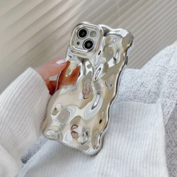 Wavy 3D Meteorite Texture Plating Silver Etui na telefon iPhone 15 14 13 12 11 Pro Max Pokrowiec ochronny na obiektyw aparatu