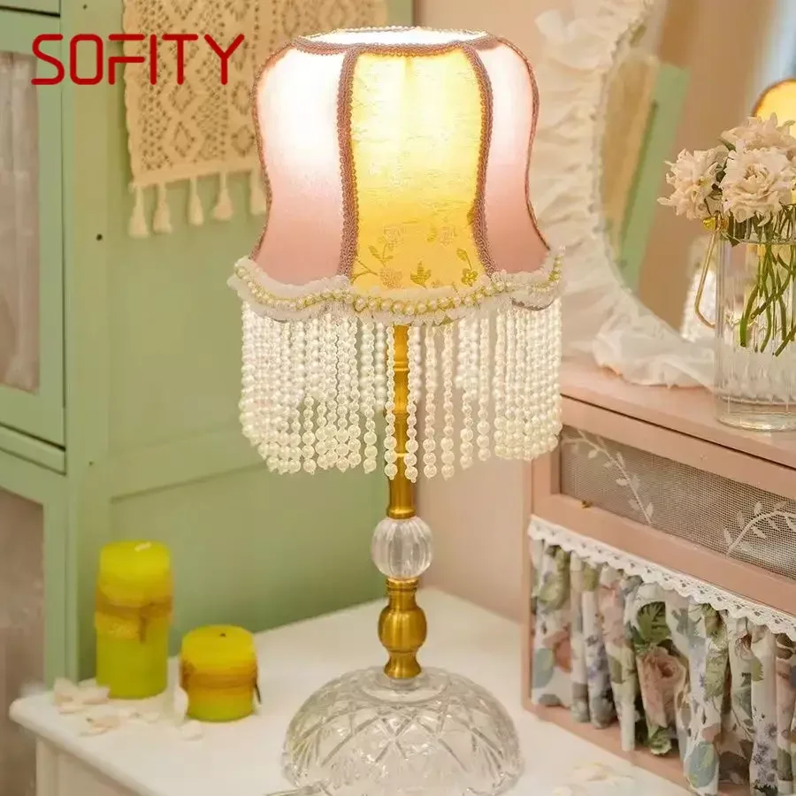 

SOFITY French Table Lamp American Retro Living Room Bedroom Villa European Pastoral Creative Tassels Desk Light