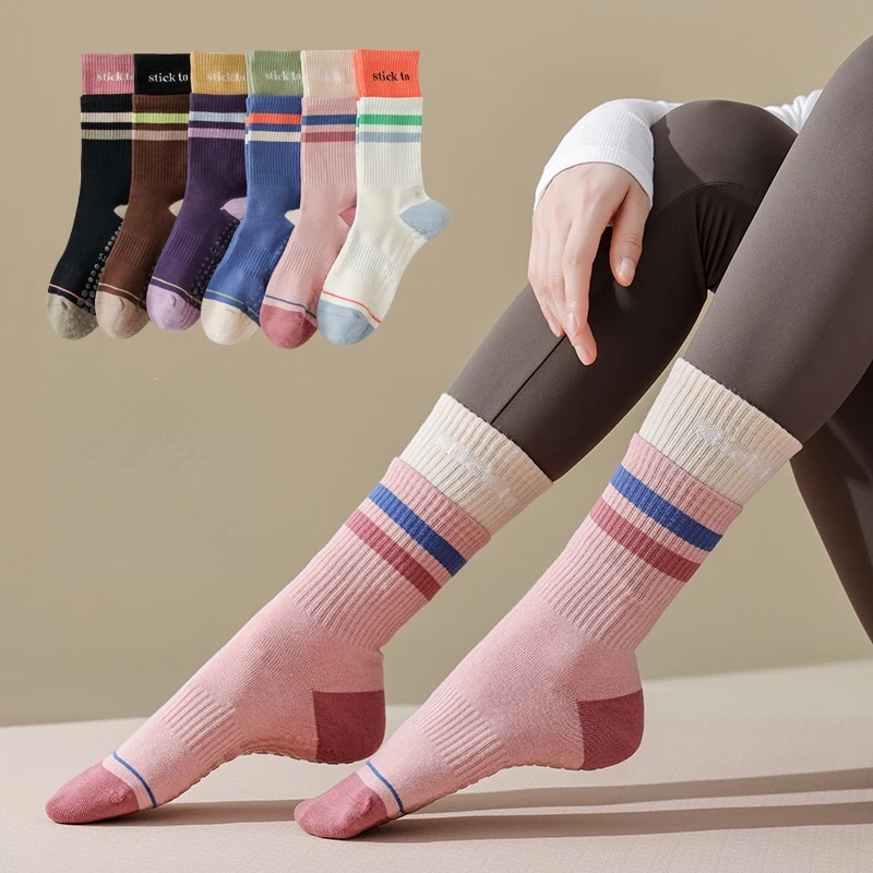 

Cotton Mid-calf Double-layer Yoga Socks Pilates Socks Indoor Non-slip Special Sports Socks Dance Fitness Training Floor Socks