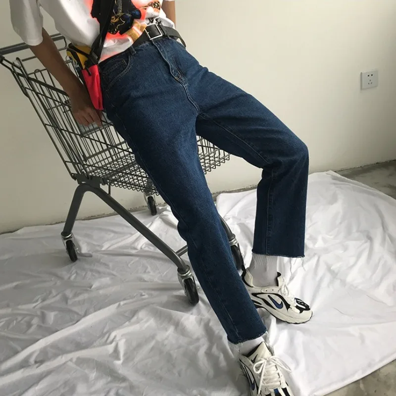 Men Korean Style Cropped Straight Bell Bottom Black Denim Jeans Spring Summer Young Trendy Streetwear Casual Trousers