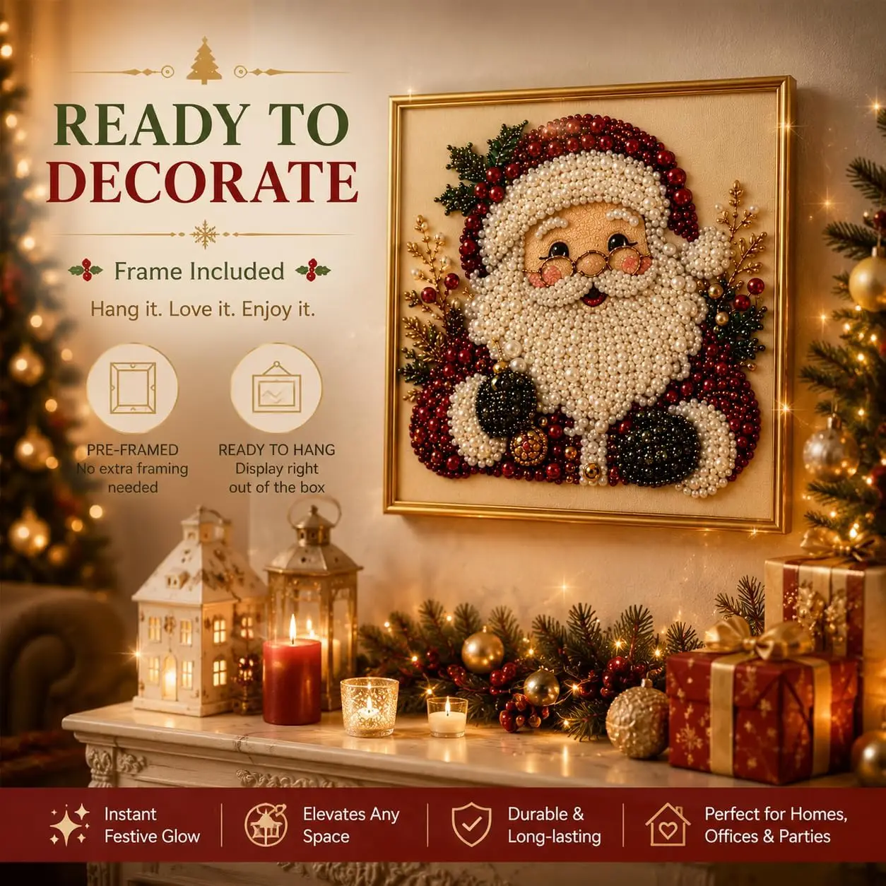 DIY Christmas Pearl Diamond Painting Art Kit with Frame Pearl Beads Art Craft for Adults Beginner Holiday Christmas Wall Decor - view 4