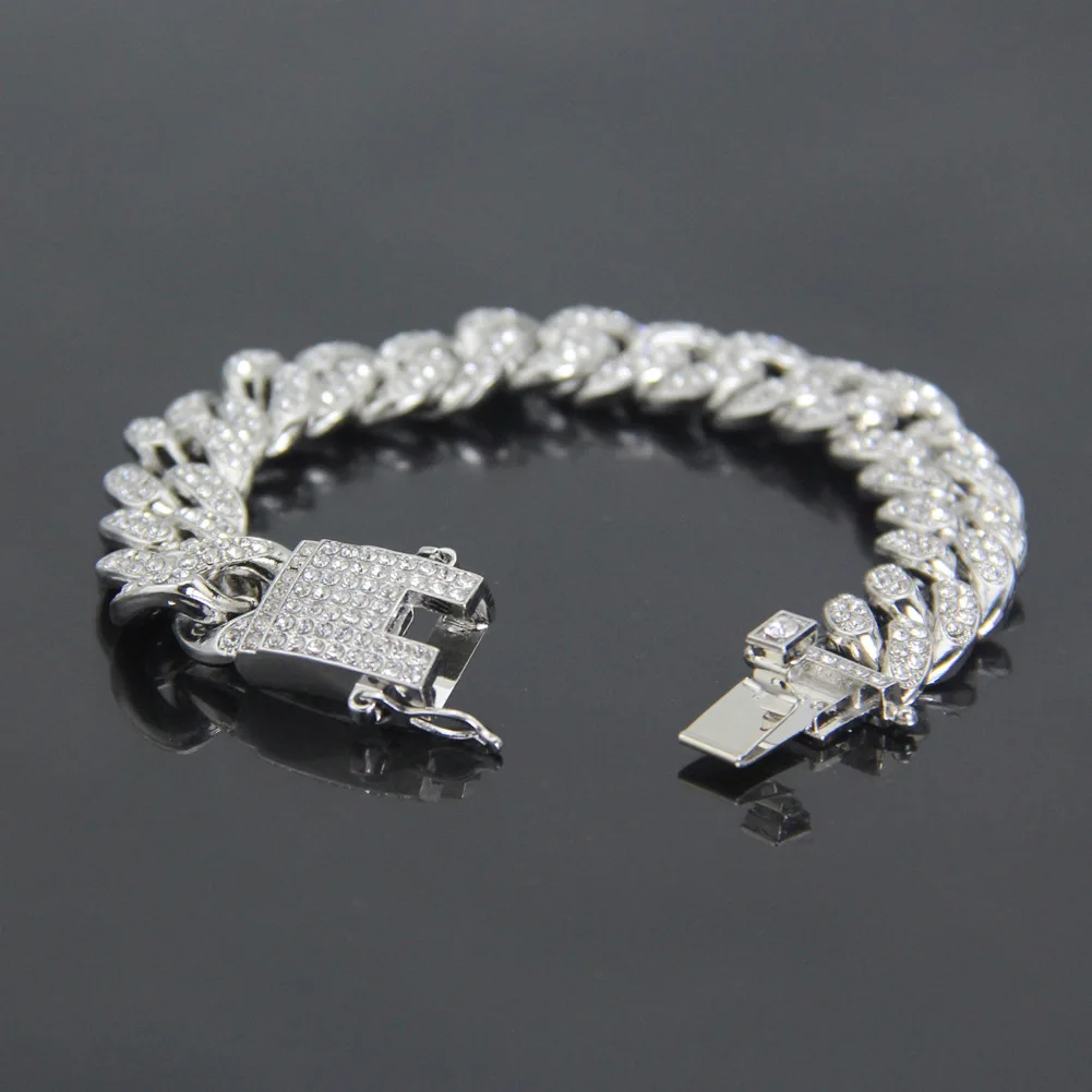 HNSP 12MM Lced Out Cuban Link Chain Bracelet For Men Hip Hop Accessory Jewelry